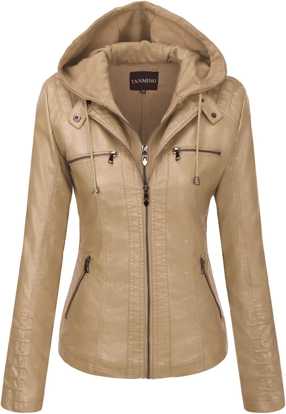 Tanming Women's Removable Hooded Faux Leather Jackets
