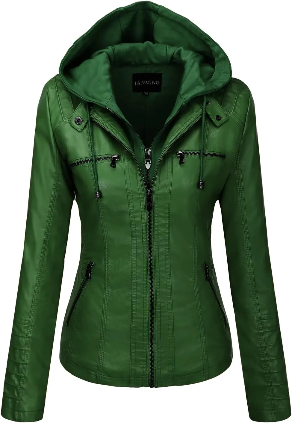 Tanming Women's Removable Hooded Faux Leather Jackets