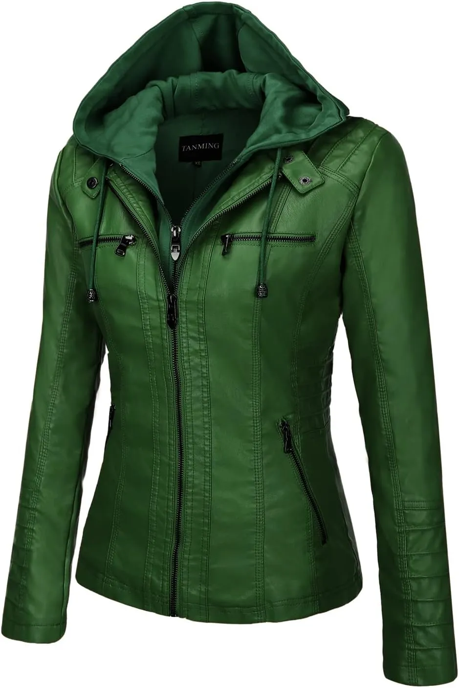 Tanming Women's Removable Hooded Faux Leather Jackets