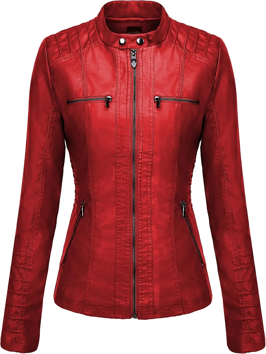 Tanming Women's Removable Hooded Faux Leather Jackets