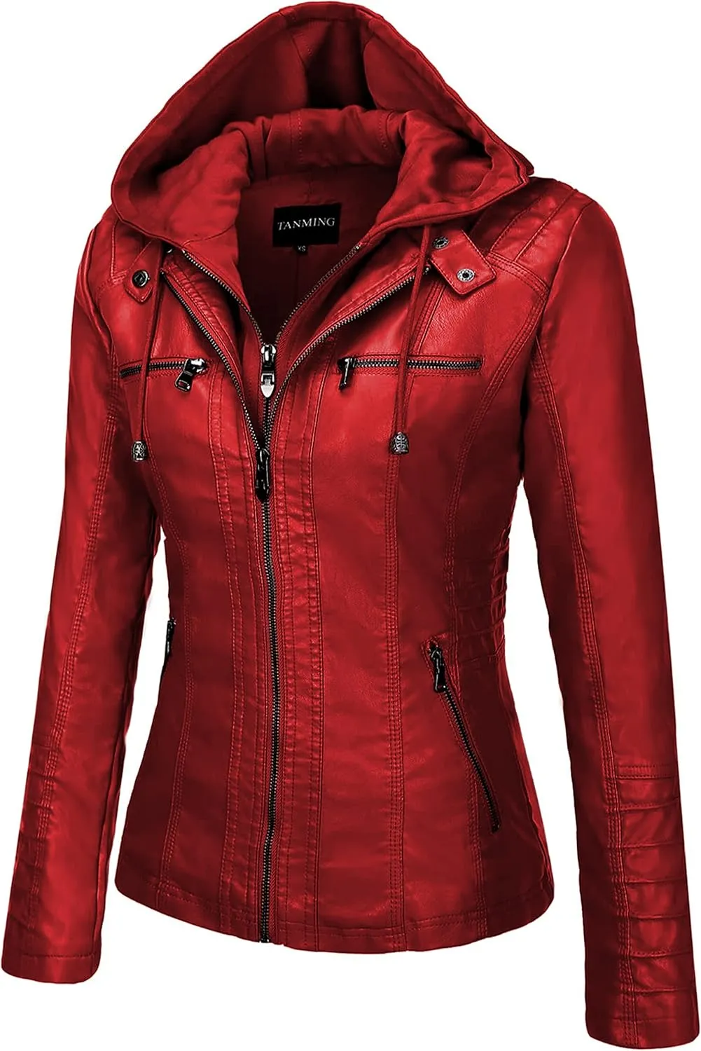 Tanming Women's Removable Hooded Faux Leather Jackets