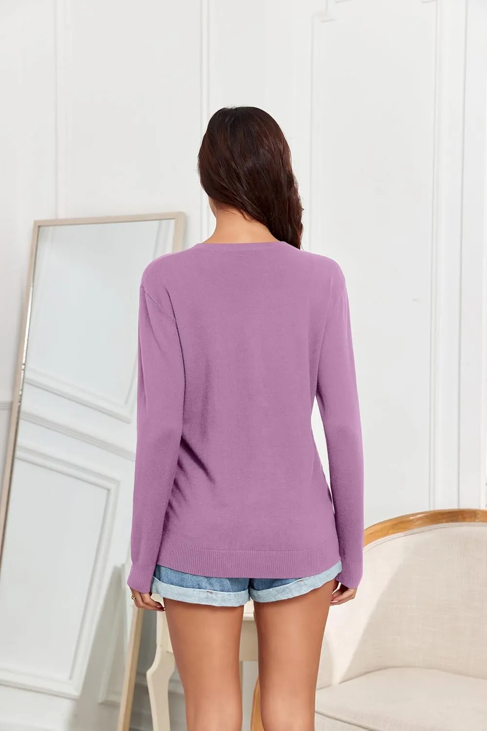 TASAMO Women's Lightweight Button Down Cardigan Sweaters Long Sleeve Classic V Neck Knit Soft Shrugs with Pocket