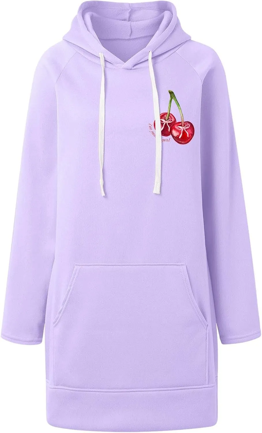 The Warmy Oversized Hoodie Dress Women Casual Cherry Print Long Sleeve Warmy Hoodie Split Hem Hoodies with Pocket