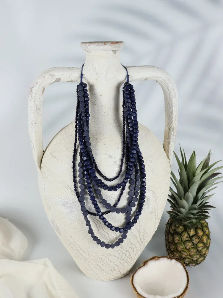 Timber Bead Necklace - Makawao - Indigo