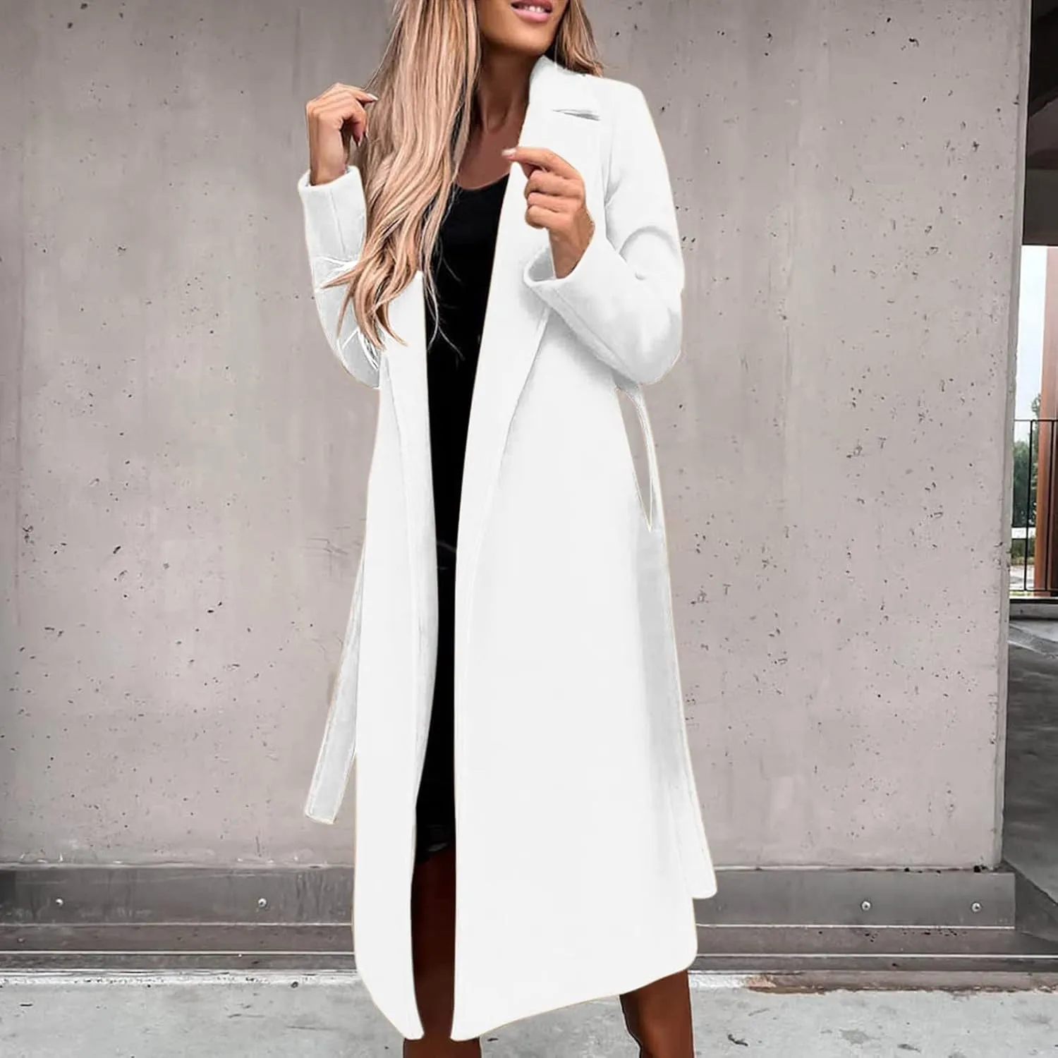 TIMIFIS Trench Coat for Women 2024 Plus Size Long Wool Jackets Winter Warm Overcoats Casual Open Front Cardigan with Belt