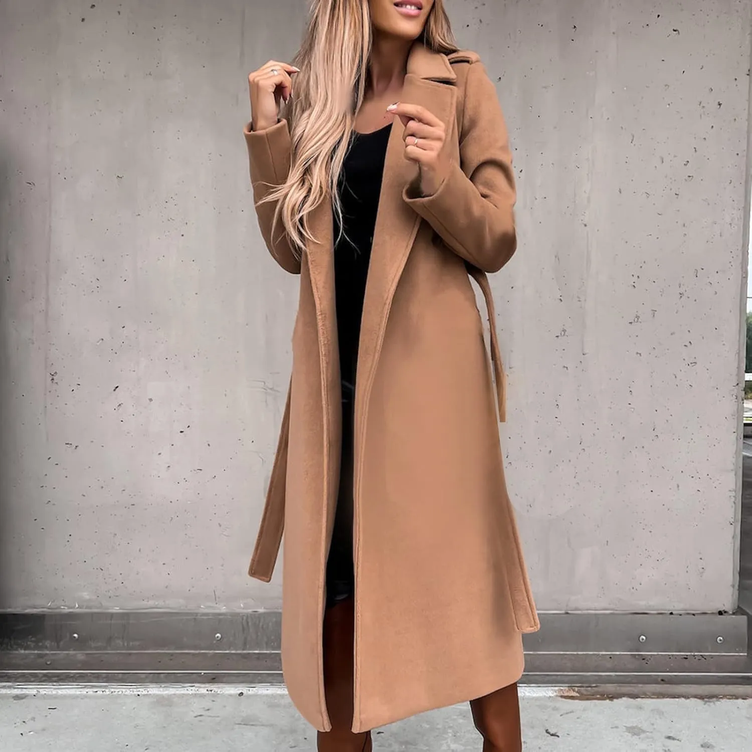 TIMIFIS Trench Coat for Women 2024 Plus Size Long Wool Jackets Winter Warm Overcoats Casual Open Front Cardigan with Belt