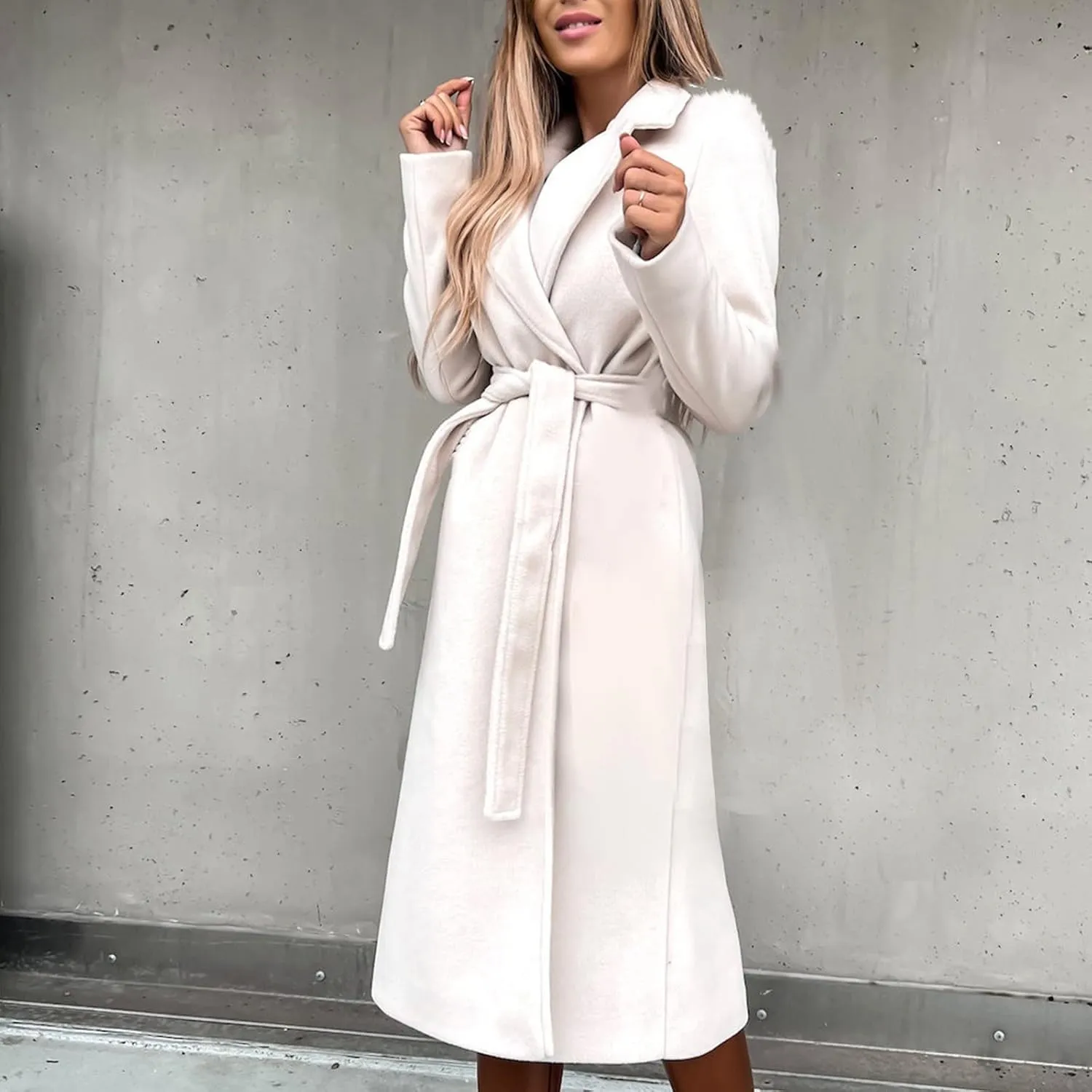 TIMIFIS Trench Coat for Women 2024 Plus Size Long Wool Jackets Winter Warm Overcoats Casual Open Front Cardigan with Belt