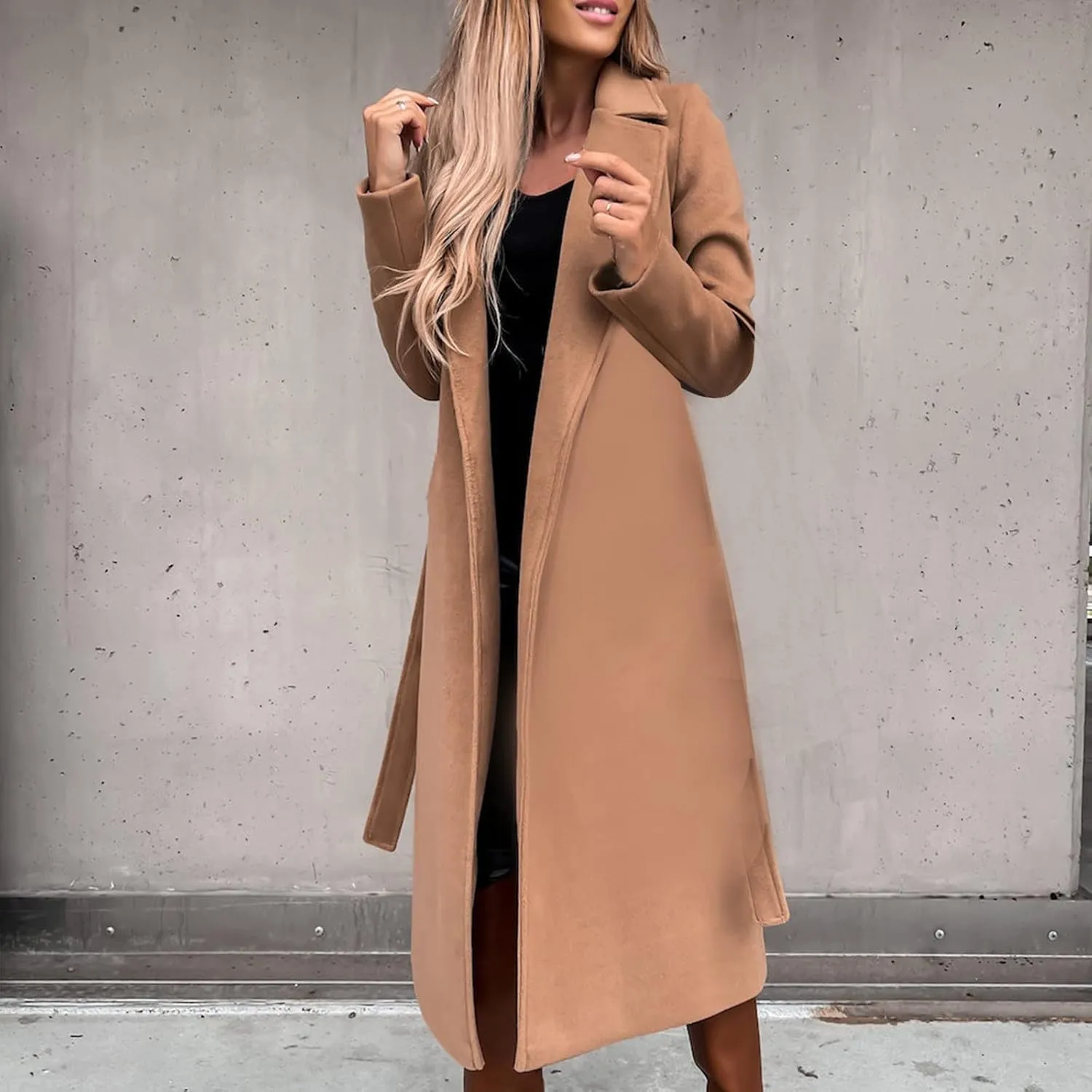 TIMIFIS Trench Coat for Women 2024 Plus Size Long Wool Jackets Winter Warm Overcoats Casual Open Front Cardigan with Belt