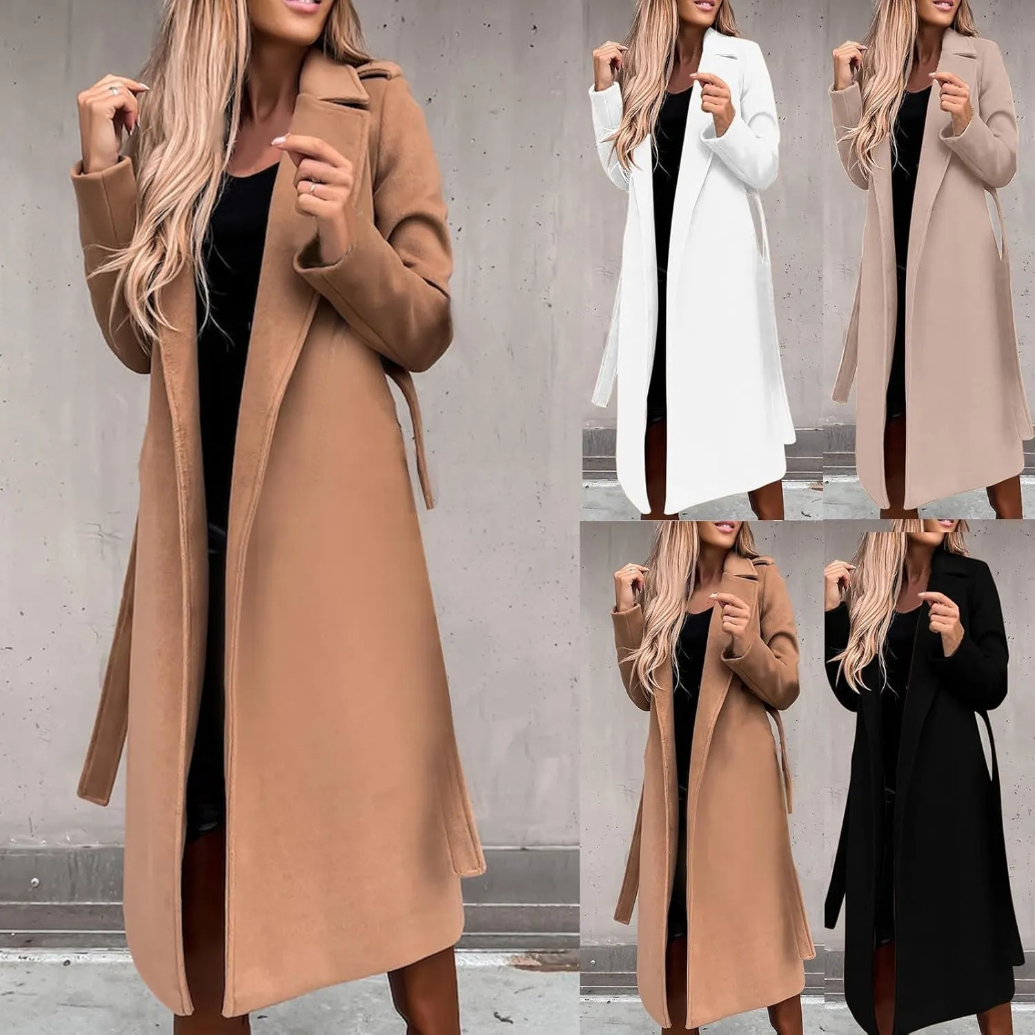 TIMIFIS Trench Coat for Women 2024 Plus Size Long Wool Jackets Winter Warm Overcoats Casual Open Front Cardigan with Belt