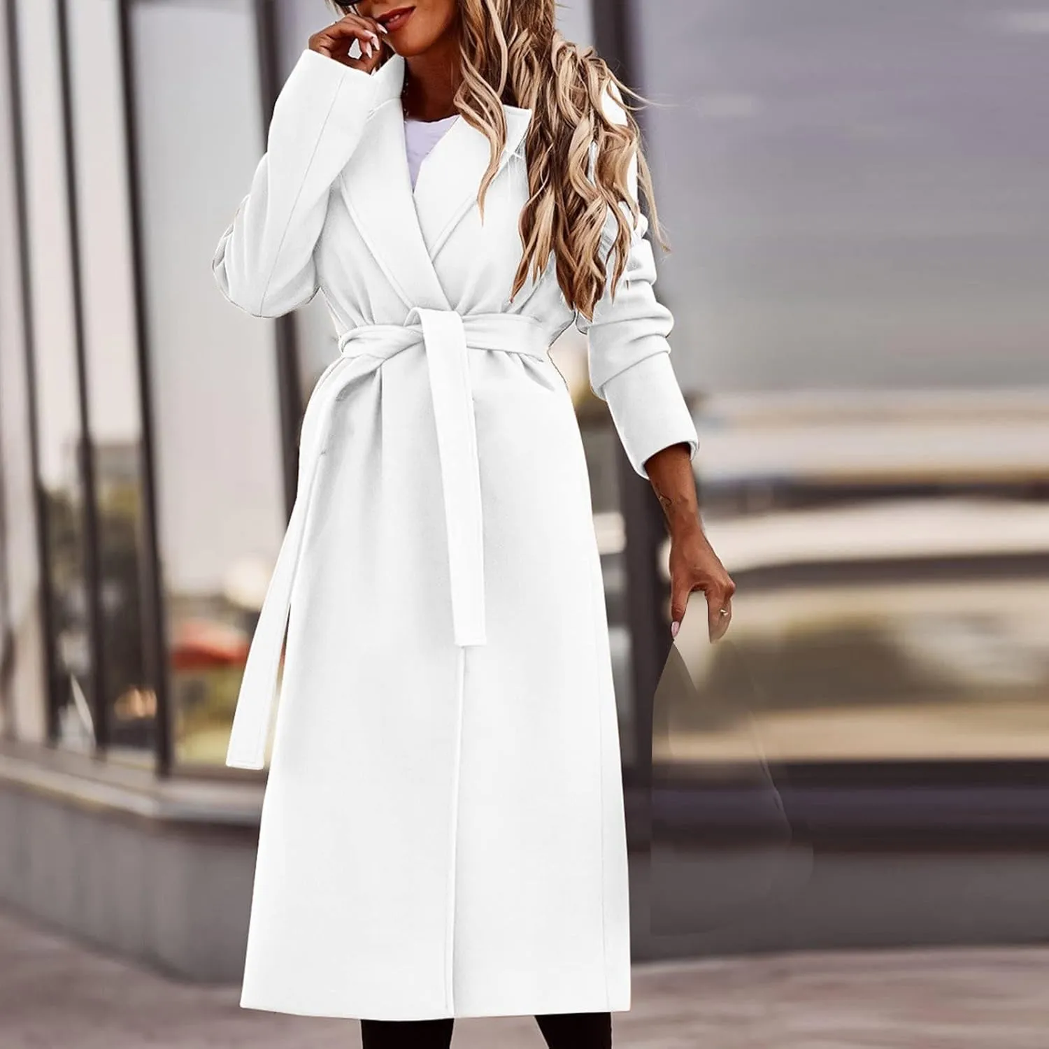 TIMIFIS Trench Coat for Women 2024 Plus Size Long Wool Jackets Winter Warm Overcoats Casual Open Front Cardigan with Belt