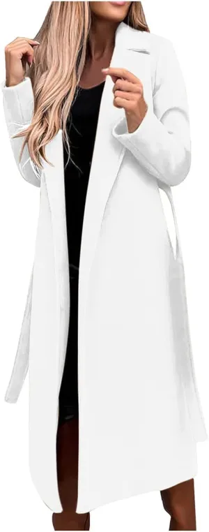 TIMIFIS Trench Coat for Women 2024 Plus Size Long Wool Jackets Winter Warm Overcoats Casual Open Front Cardigan with Belt
