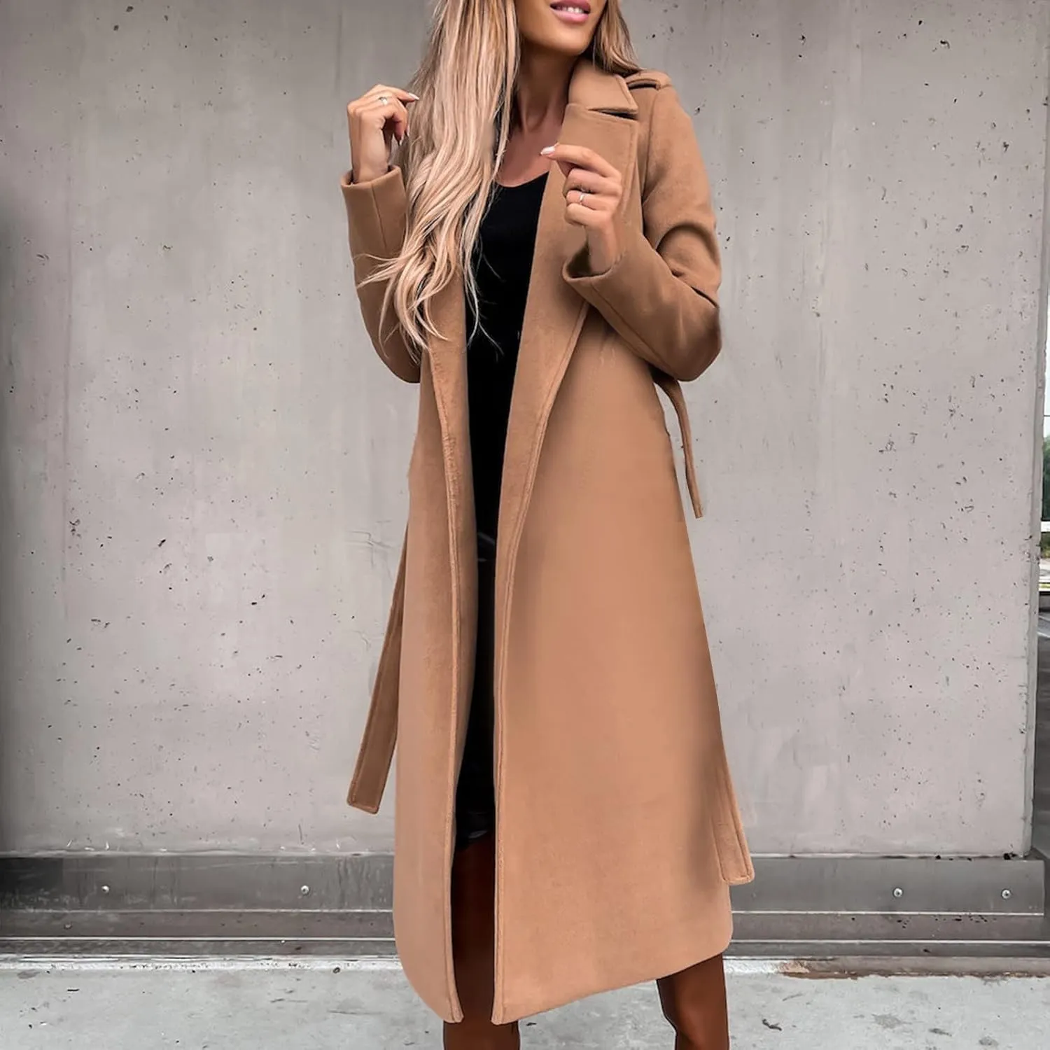 TIMIFIS Trench Coat for Women 2024 Plus Size Long Wool Jackets Winter Warm Overcoats Casual Open Front Cardigan with Belt