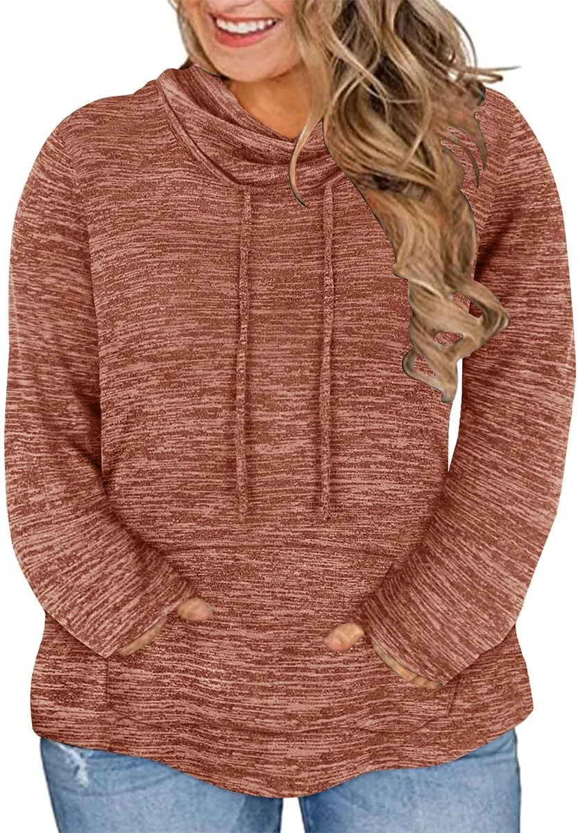 TIYOMI Plus Size Hoodies for Women Color Block Tops Drawstring Hooded Tunic Blouses Pullover T Shirts