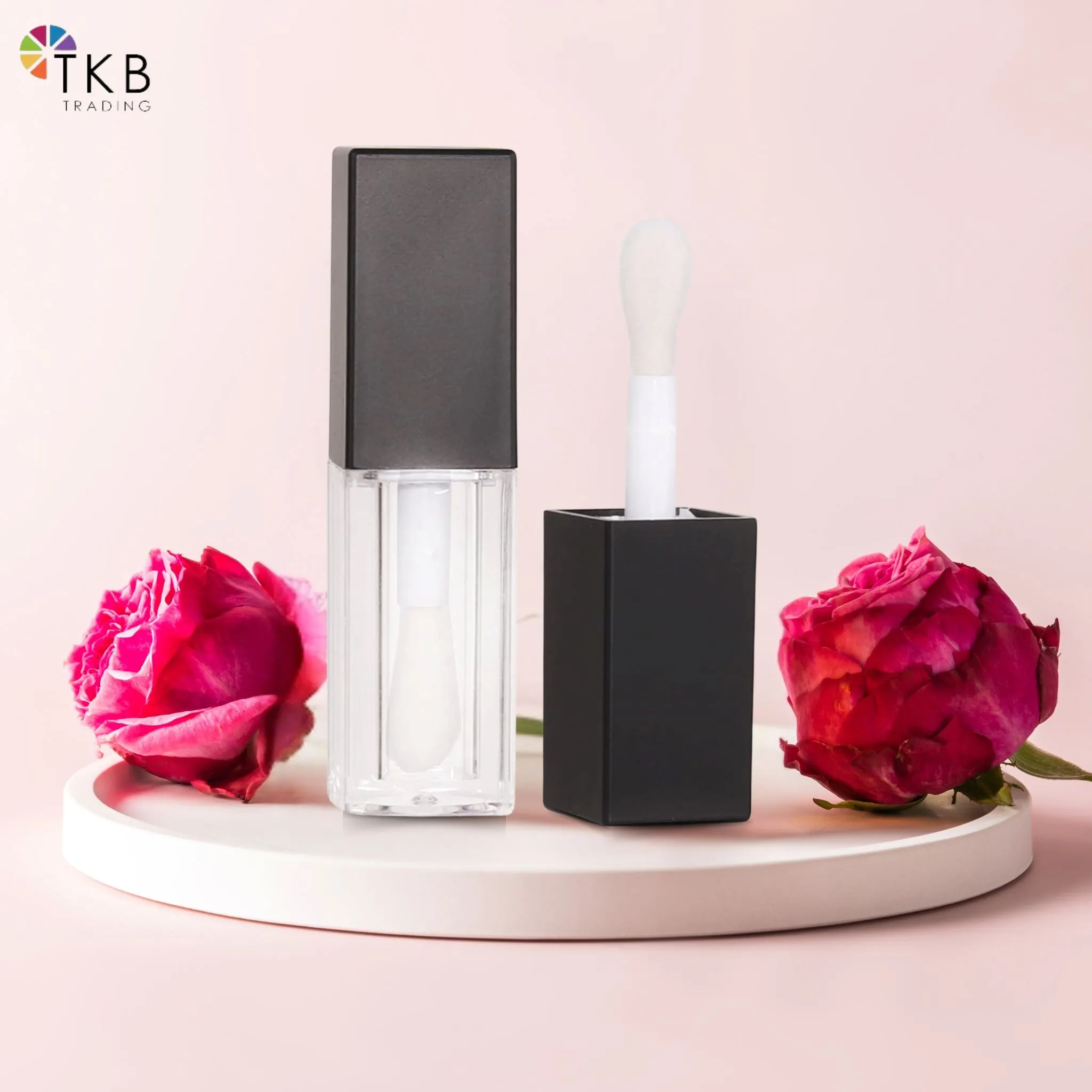 TKB 5ml Black Lip Gloss Tubes with Jumbo Doe Foot Wand Applicator