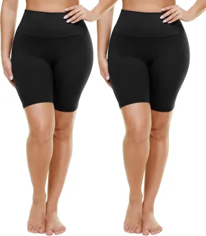 TNNZEET 2 Pack Plus Size Biker Shorts for Women - 8" Black High Waisted Tummy Control Spandex Workout Shorts (XL-4XL)