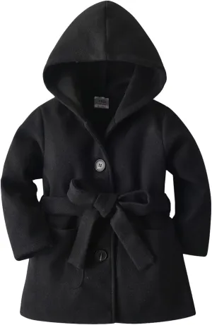 Toddler Girls' Dress Coats Wool Blend Trench Coat Long Winter Jacket Baby Long Peacoat Hooded Faux Fur Jacket Overcoat