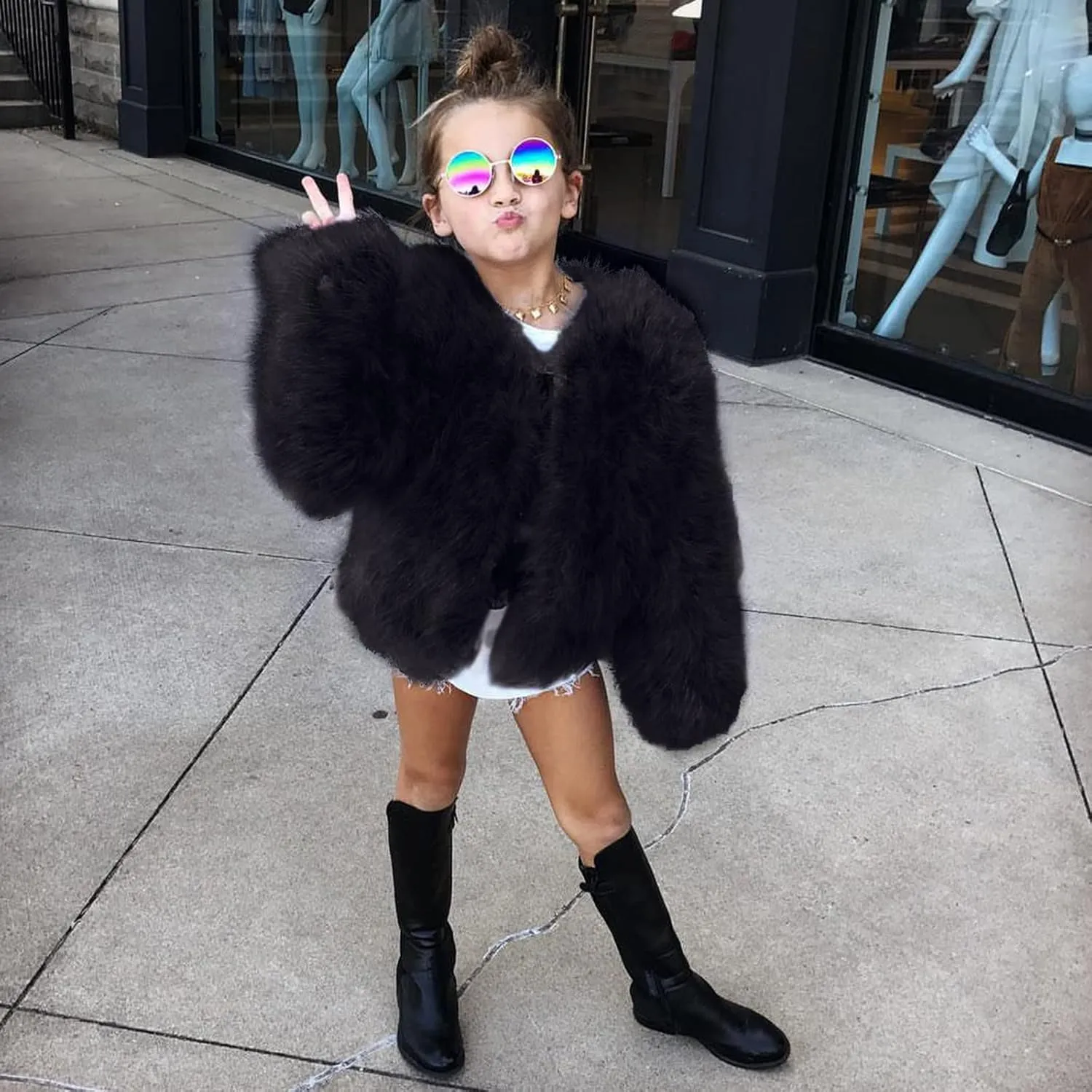 Toddler Girls Faux Fur Jacket Furry Coat Open Front Fur Cardigan Kids Girls Winter Coat Thicken Trendy Shaggy Jacket