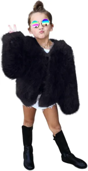 Toddler Girls Faux Fur Jacket Furry Coat Open Front Fur Cardigan Kids Girls Winter Coat Thicken Trendy Shaggy Jacket