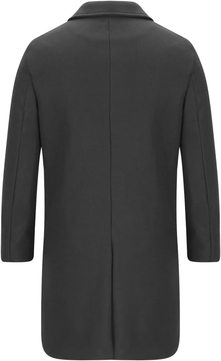 Trench Coat for Men Fashion Wool Blends Single Breasted Notched Collar Pea Coat Cotton-Padded Slim Fit Coat for Winter