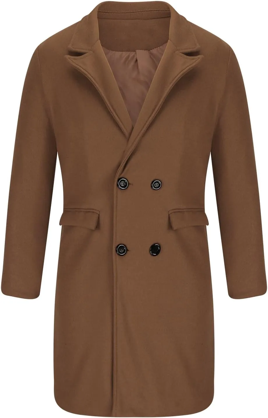 Trench Coat for Men Fashion Wool Blends Single Breasted Notched Collar Pea Coat Cotton-Padded Slim Fit Coat for Winter