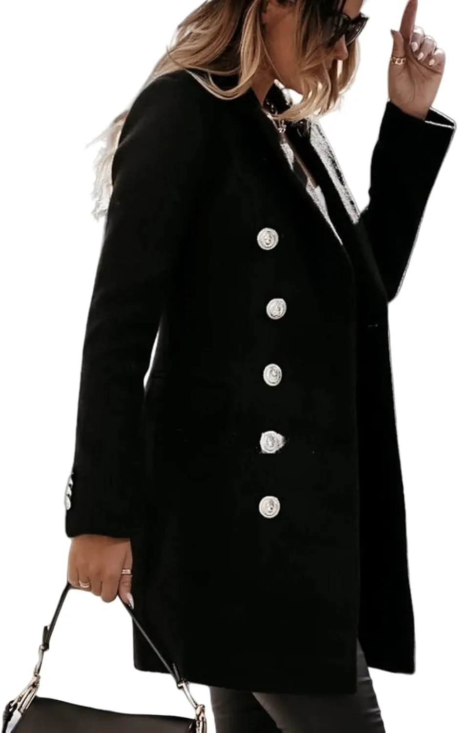 Trench Coat for Women Double Breasted Long Jacket Wool Blend Blazer Oversized Pea Coat Loose Fit Shirts Overcoat