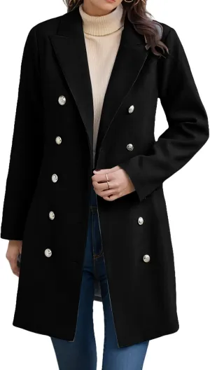 Trench Coat for Women Double Breasted Long Jacket Wool Blend Blazer Oversized Pea Coat Loose Fit Shirts Overcoat