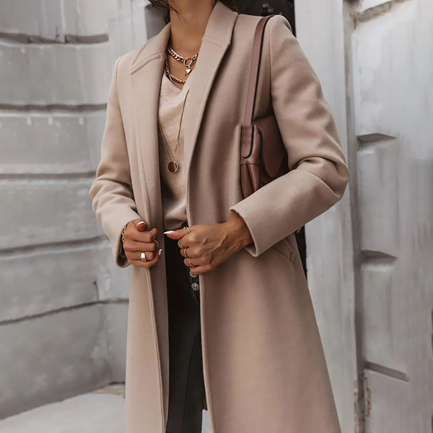 Trendy Fall Winter Trench Coat for Women Long Parka Jackets Elegant Suit Collar Blazer Cardigan Windbreaker