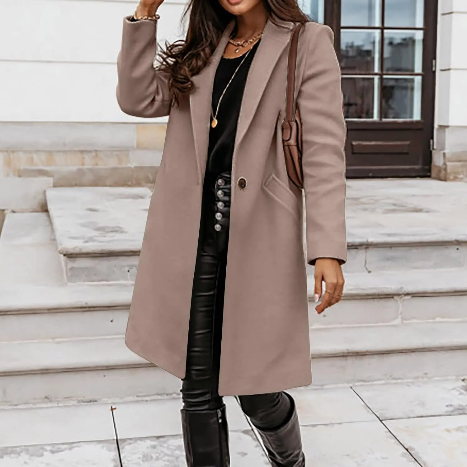 Trendy Fall Winter Trench Coat for Women Long Parka Jackets Elegant Suit Collar Blazer Cardigan Windbreaker