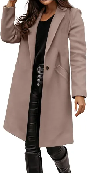 Trendy Fall Winter Trench Coat for Women Long Parka Jackets Elegant Suit Collar Blazer Cardigan Windbreaker