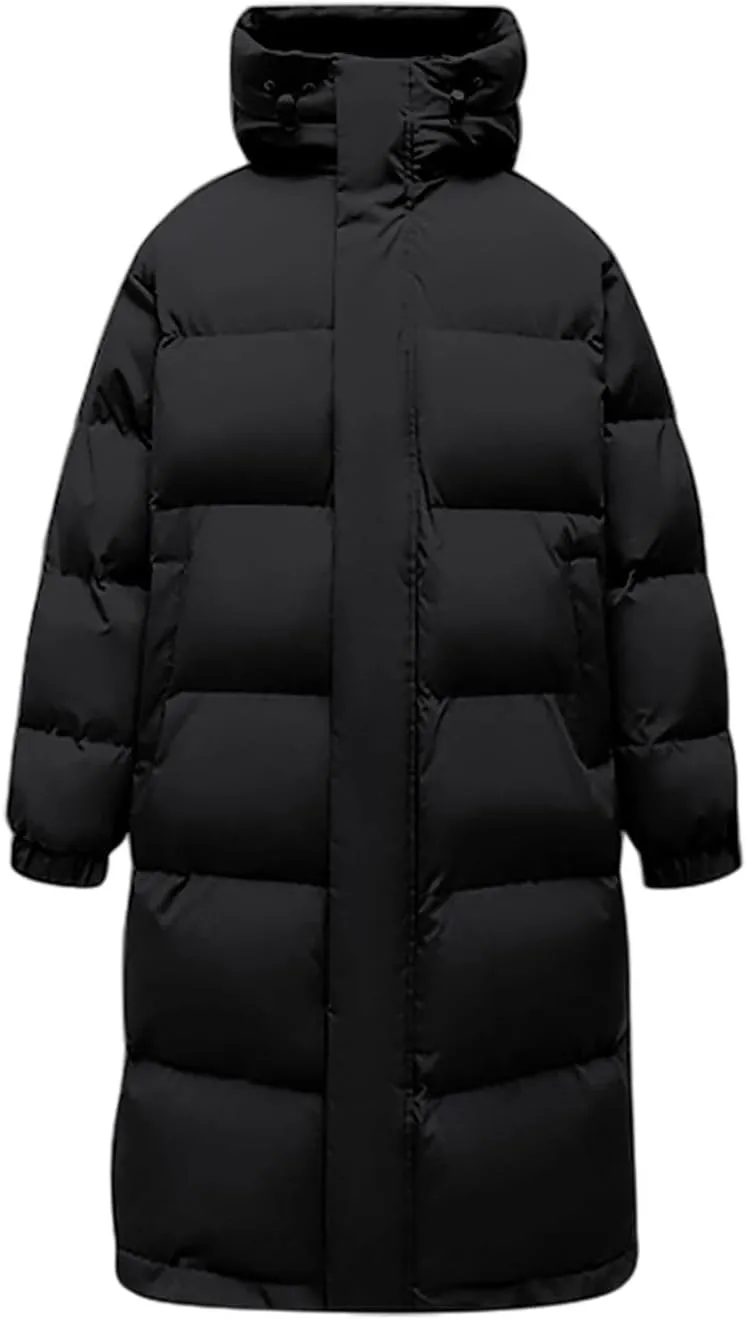 Uillui Long Lightweight Puffer Coat Men Waterproof Warm Winter Quilted Down Jackets with Hood Thick Parka Hooded Ski Jackets