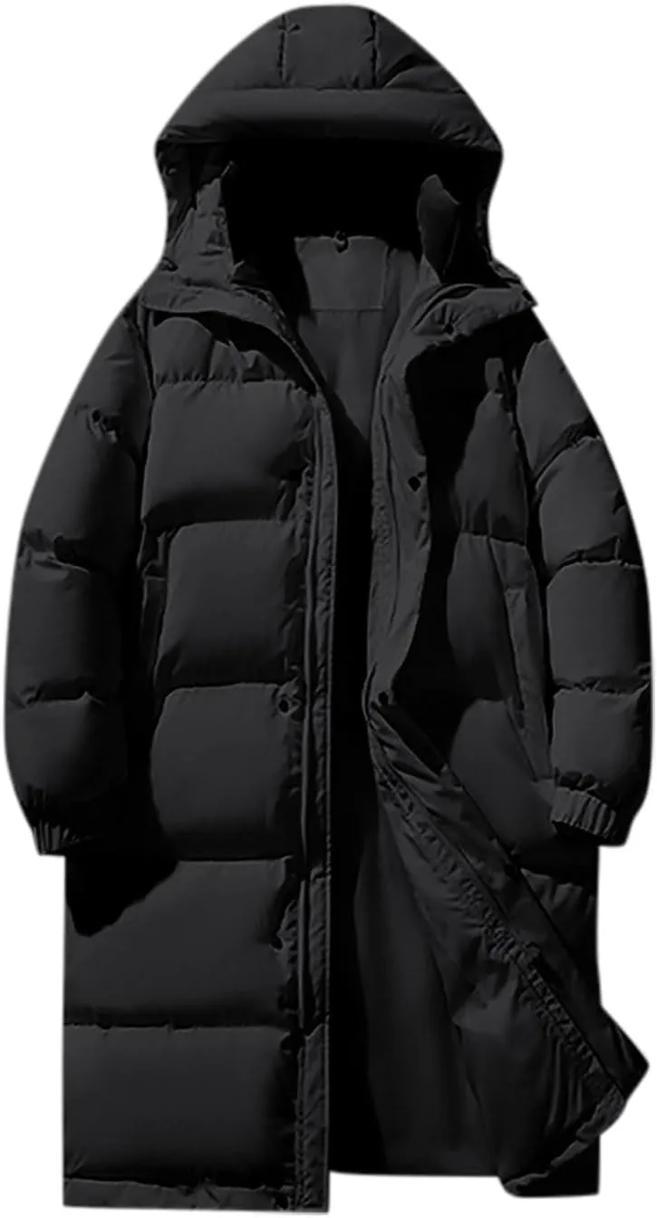 Uillui Long Lightweight Puffer Coat Men Waterproof Warm Winter Quilted Down Jackets with Hood Thick Parka Hooded Ski Jackets