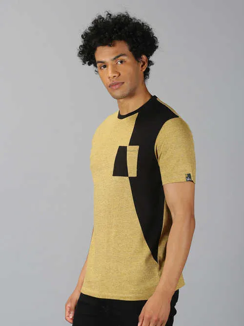 UrGear ColorBlock Men Round Neck Yellow T-shirt
