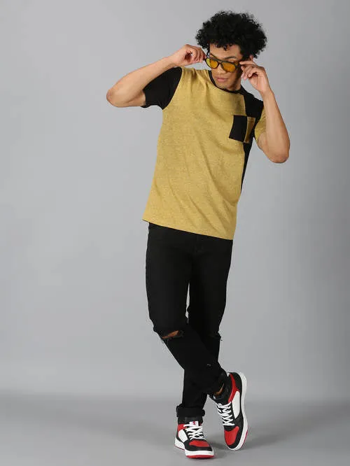 UrGear ColorBlock Men Round Neck Yellow T-shirt