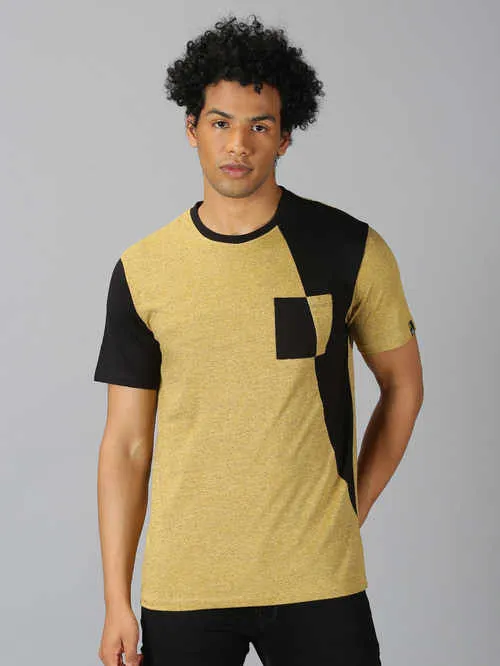 UrGear ColorBlock Men Round Neck Yellow T-shirt