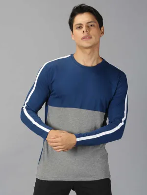 UrGear Colourblock Men Round Neck Blue&Melange T-shirt
