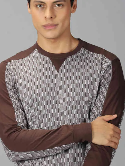UrGear Printed Men Round Neck Brown/Grey T-Shirt