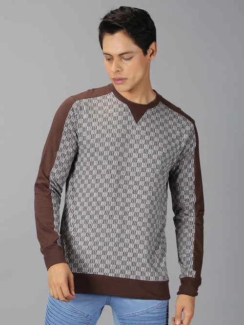 UrGear Printed Men Round Neck Brown/Grey T-Shirt