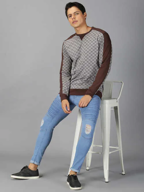 UrGear Printed Men Round Neck Brown/Grey T-Shirt