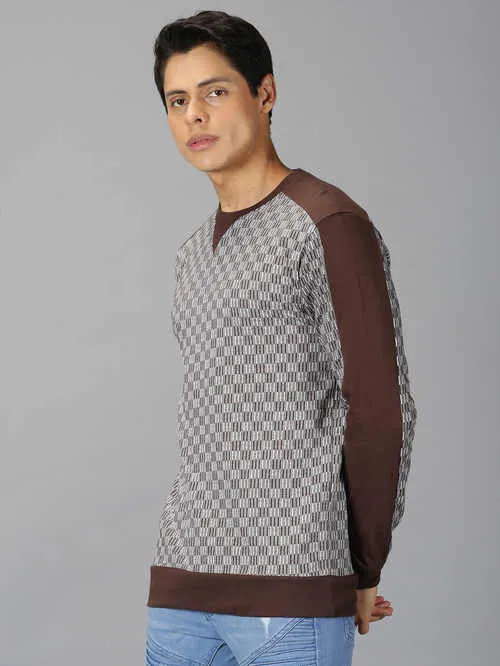 UrGear Printed Men Round Neck Brown/Grey T-Shirt