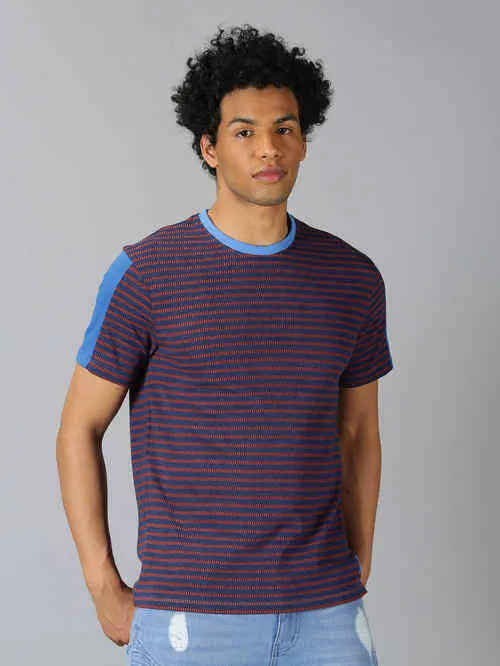 UrGear Striped Men Round Neck Blue T-shirt