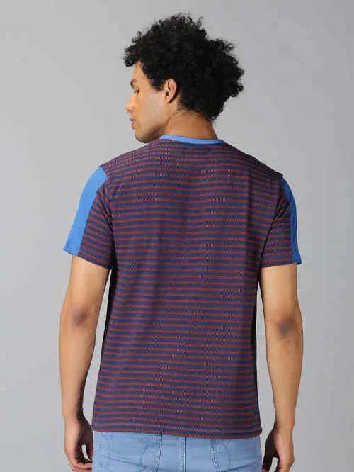 UrGear Striped Men Round Neck Blue T-shirt