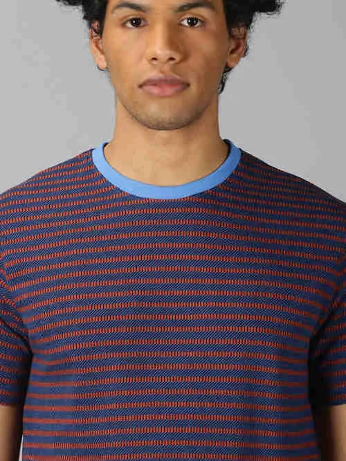 UrGear Striped Men Round Neck Blue T-shirt