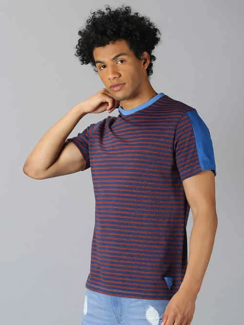 UrGear Striped Men Round Neck Blue T-shirt