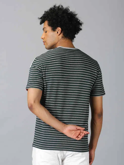 UrGear Striped Men Round Neck Olive Green T-shirt