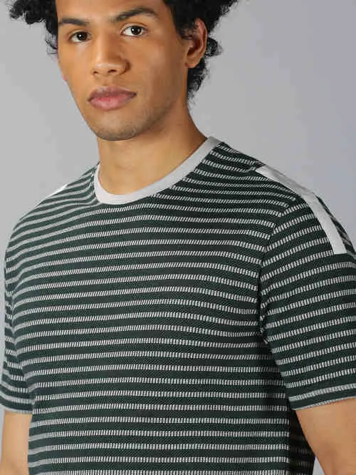 UrGear Striped Men Round Neck Olive Green T-shirt