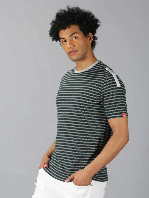 UrGear Striped Men Round Neck Olive Green T-shirt