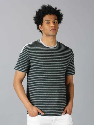 UrGear Striped Men Round Neck Olive Green T-shirt