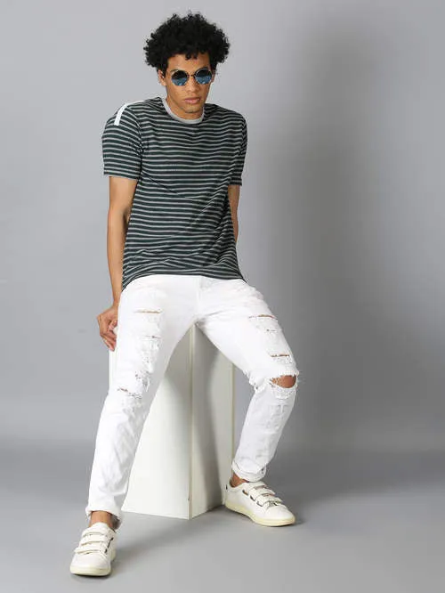 UrGear Striped Men Round Neck Olive Green T-shirt