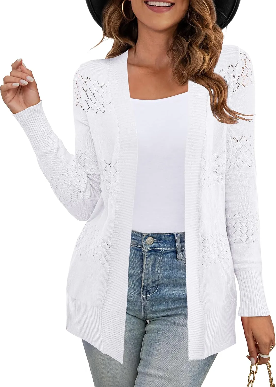 U.Vomade Women's Sweaters Boho Long Sleeve Open Front Chunky Cable Knit Cardigan