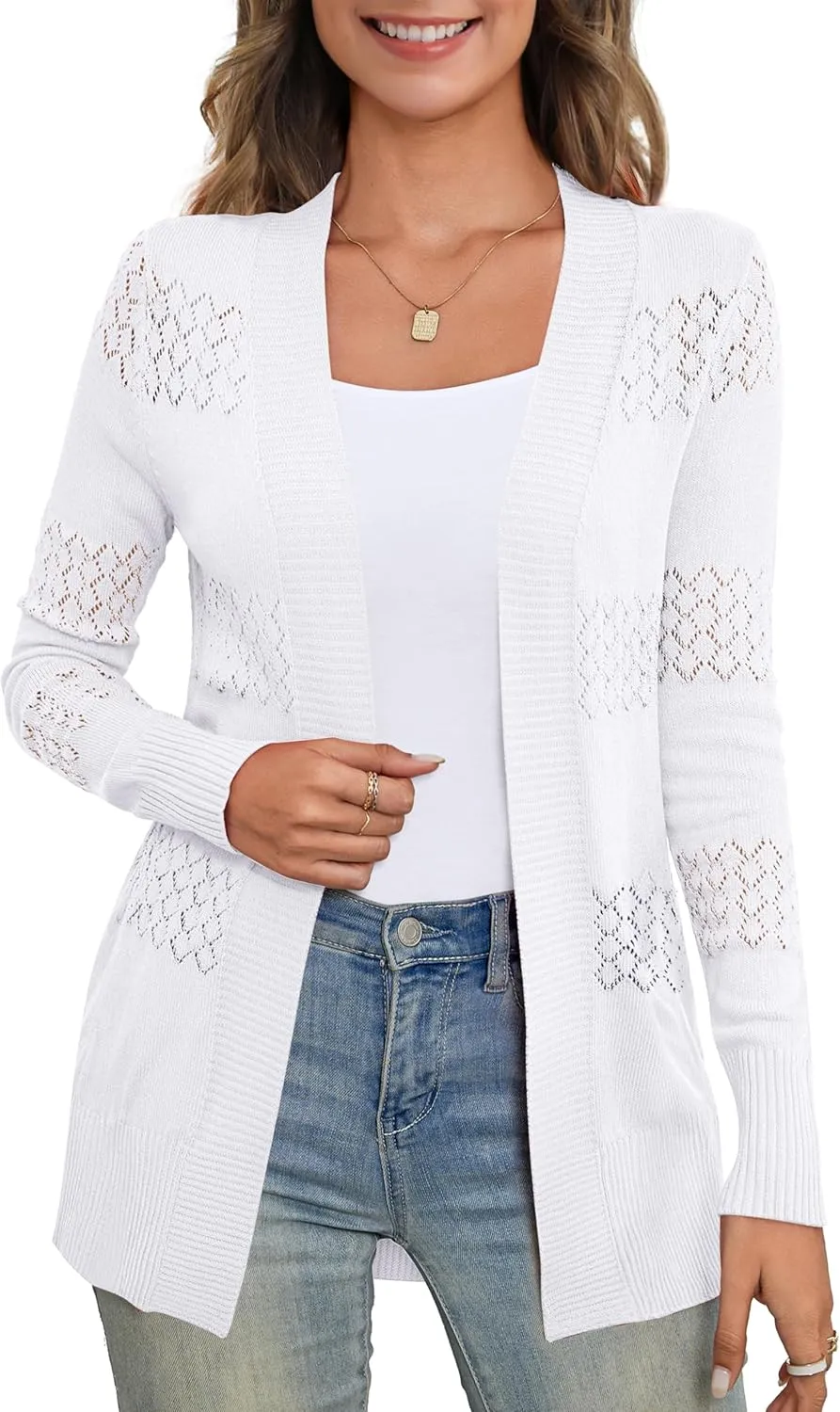 U.Vomade Women's Sweaters Boho Long Sleeve Open Front Chunky Cable Knit Cardigan